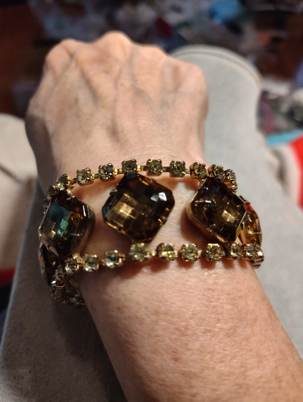 Juliana Gold-Tone Taupe Faceted Crystal Link Bracelet,  Crystal Accent Border